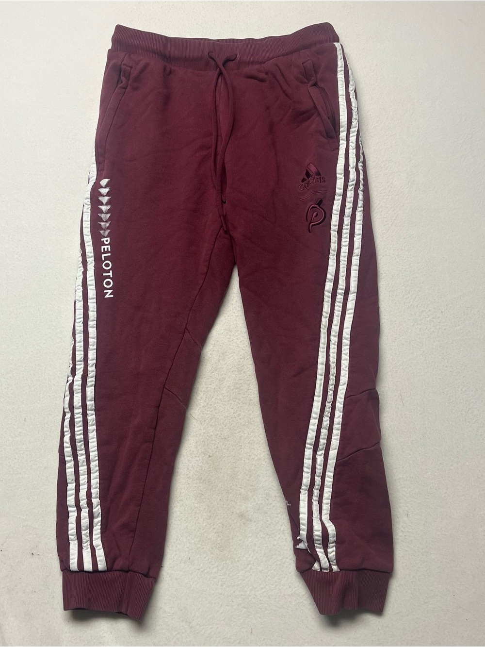 adidas x Peloton Men’s M Burgundy Fleece Jogger Pants Drawstring Pockets